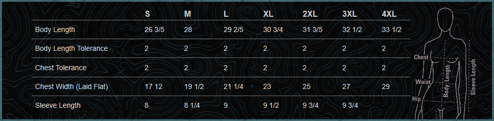 Size Charts for 1801GD